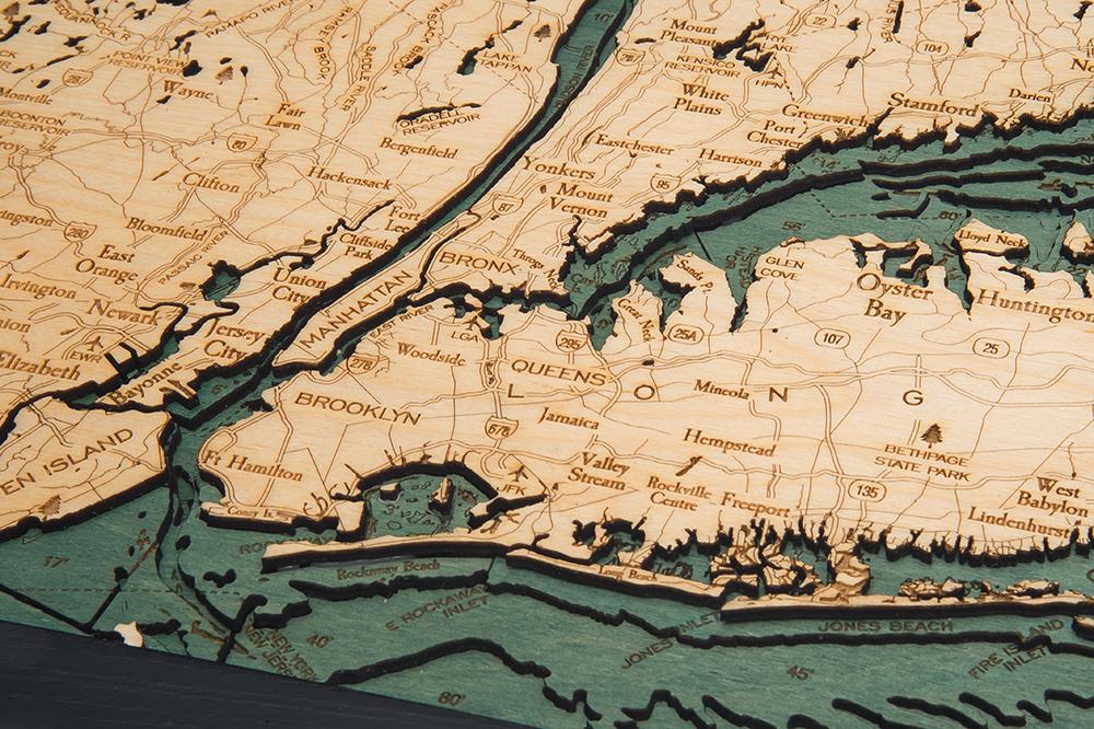 New York: Nautical Wood Maps: Long Island Sound