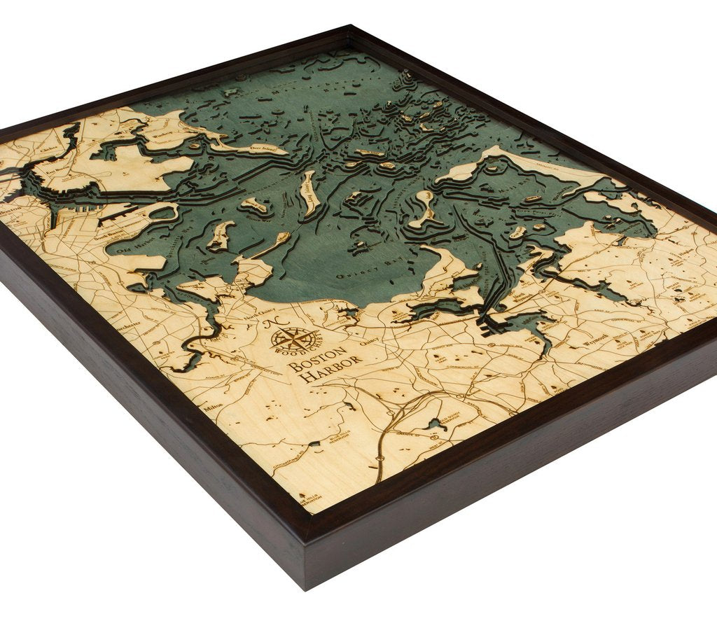 Massachusetts: Nautical Wood Map: Boston Harbor