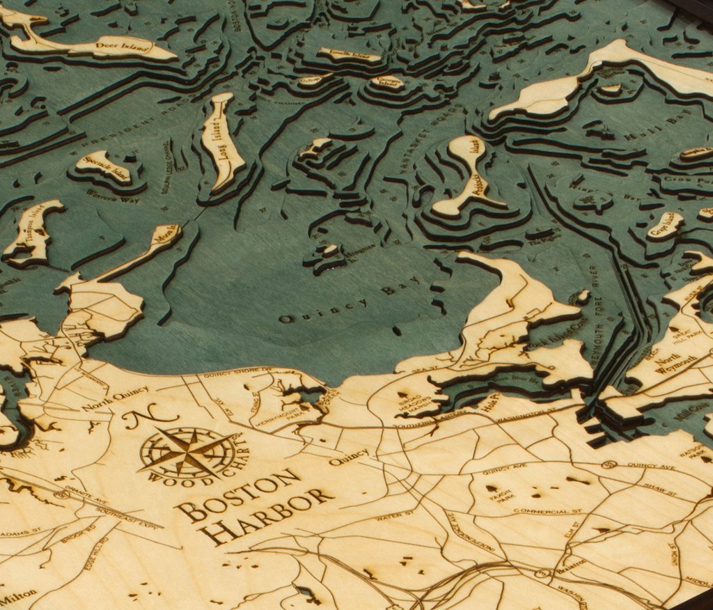Massachusetts: Nautical Wood Map: Boston Harbor