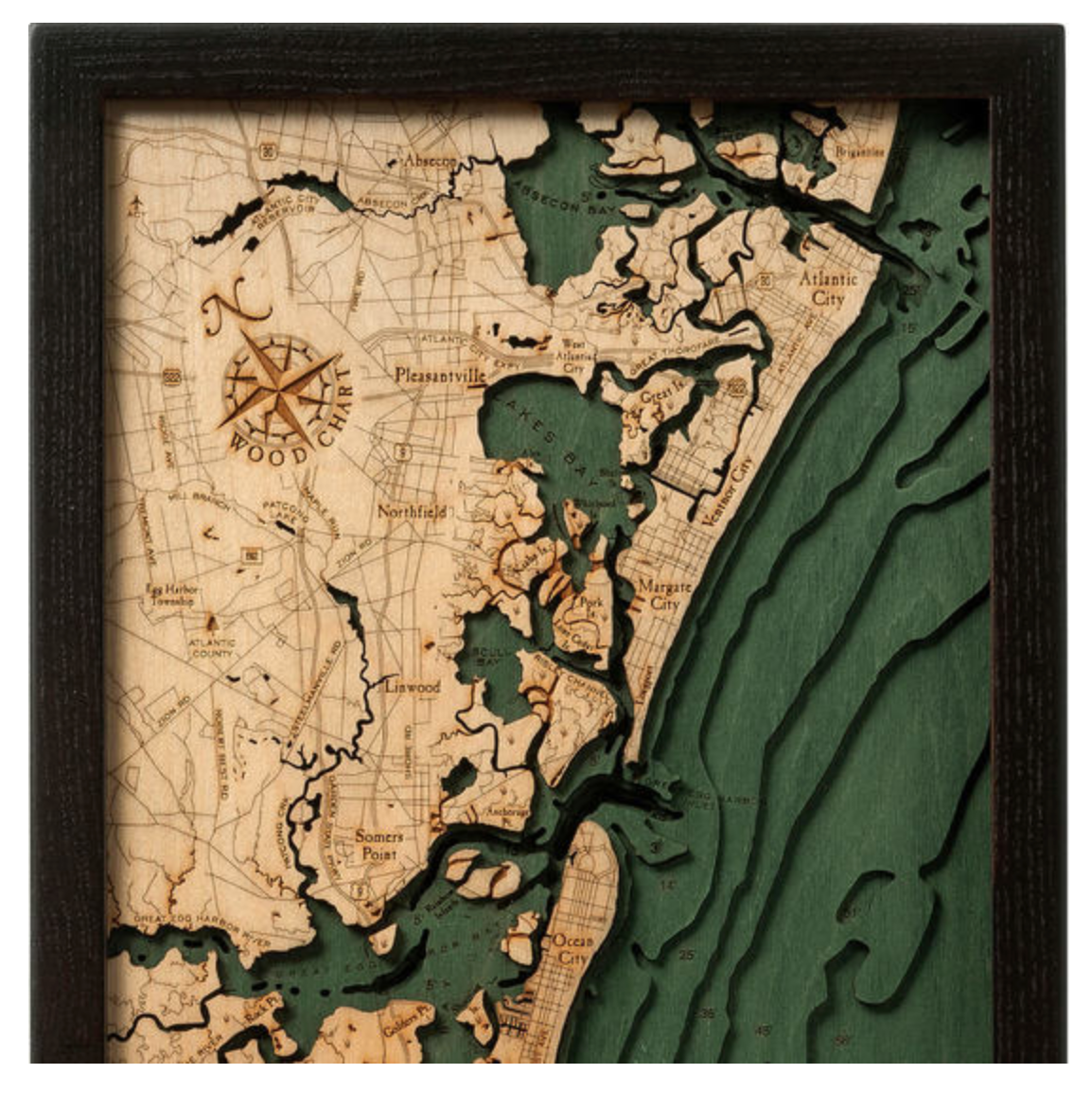 New Jersey: Nautical Wood Map: South Shore, NJ