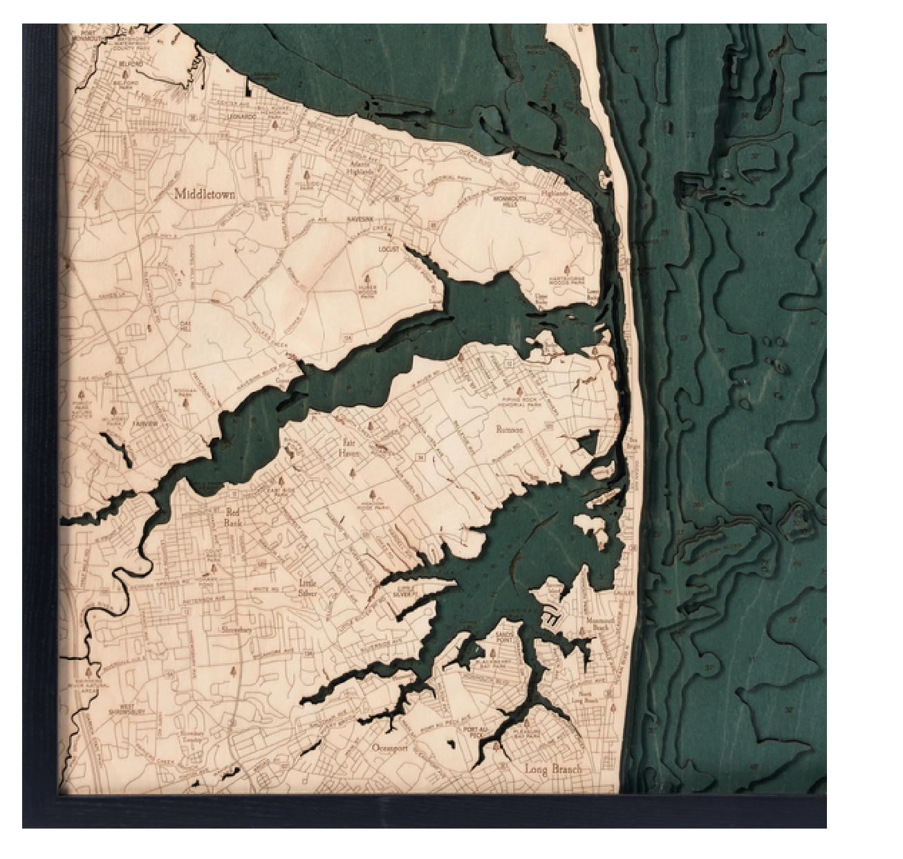 New Jersey: Nautical Wood Map: Rumson