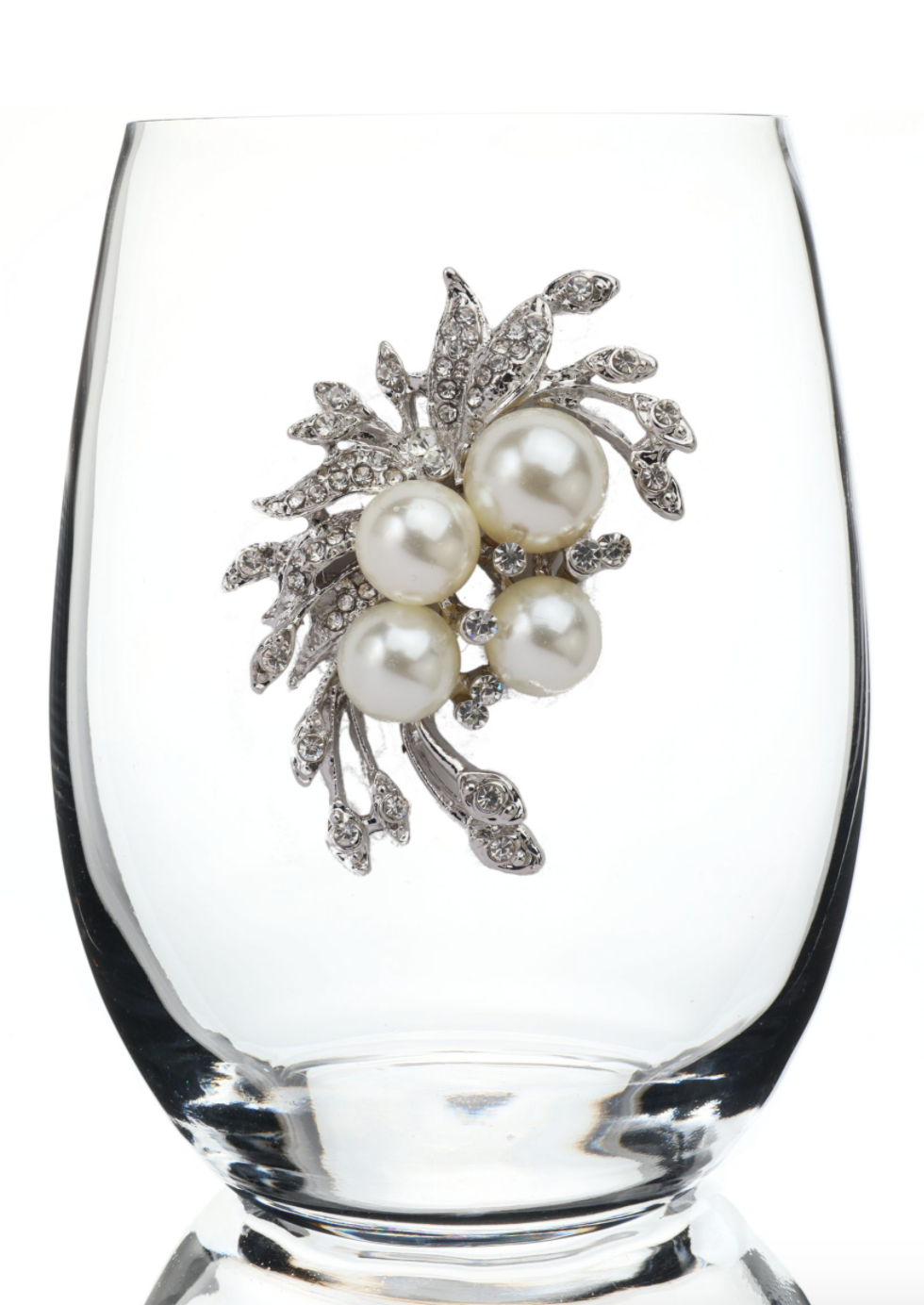 Pearl Bouquet Bedazzled Stemless Wine Glass