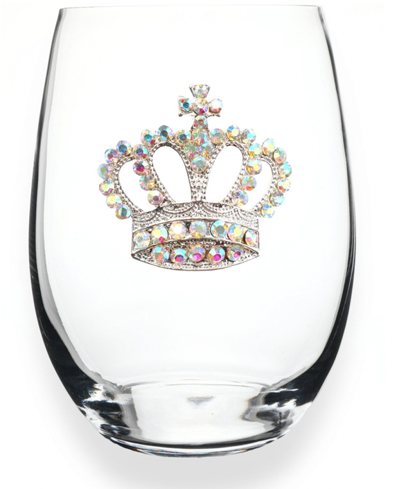 Crown Bedazzled Stemless Wine Glass