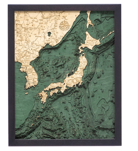Japan & Korea 3-D Nautical Wood Chart 16 x 20