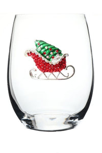 Holiday Sled Bedazzled Stemless Wine Glass