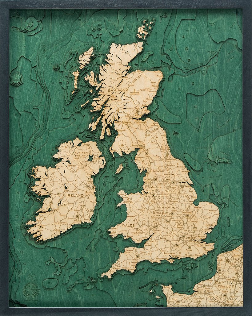 Nautical Wood Map: United Kingdom