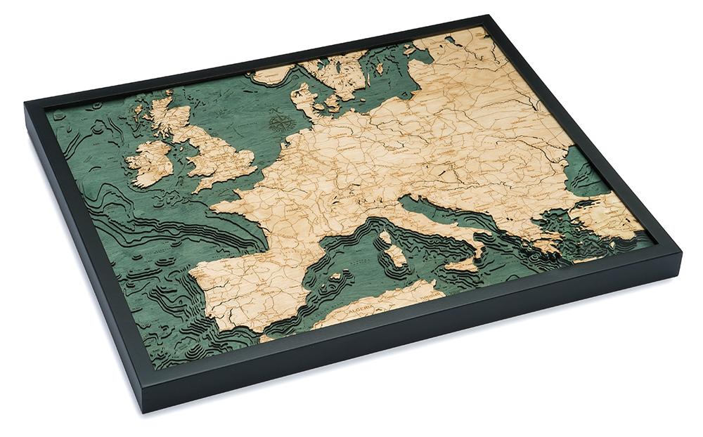 Nautical Wood Map: Western Europe