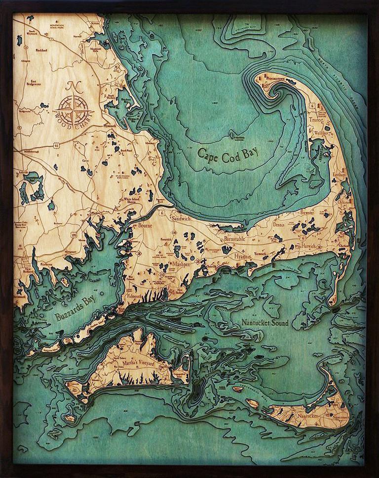 Cape Cod, Massachusetts: Nautical Wood Map