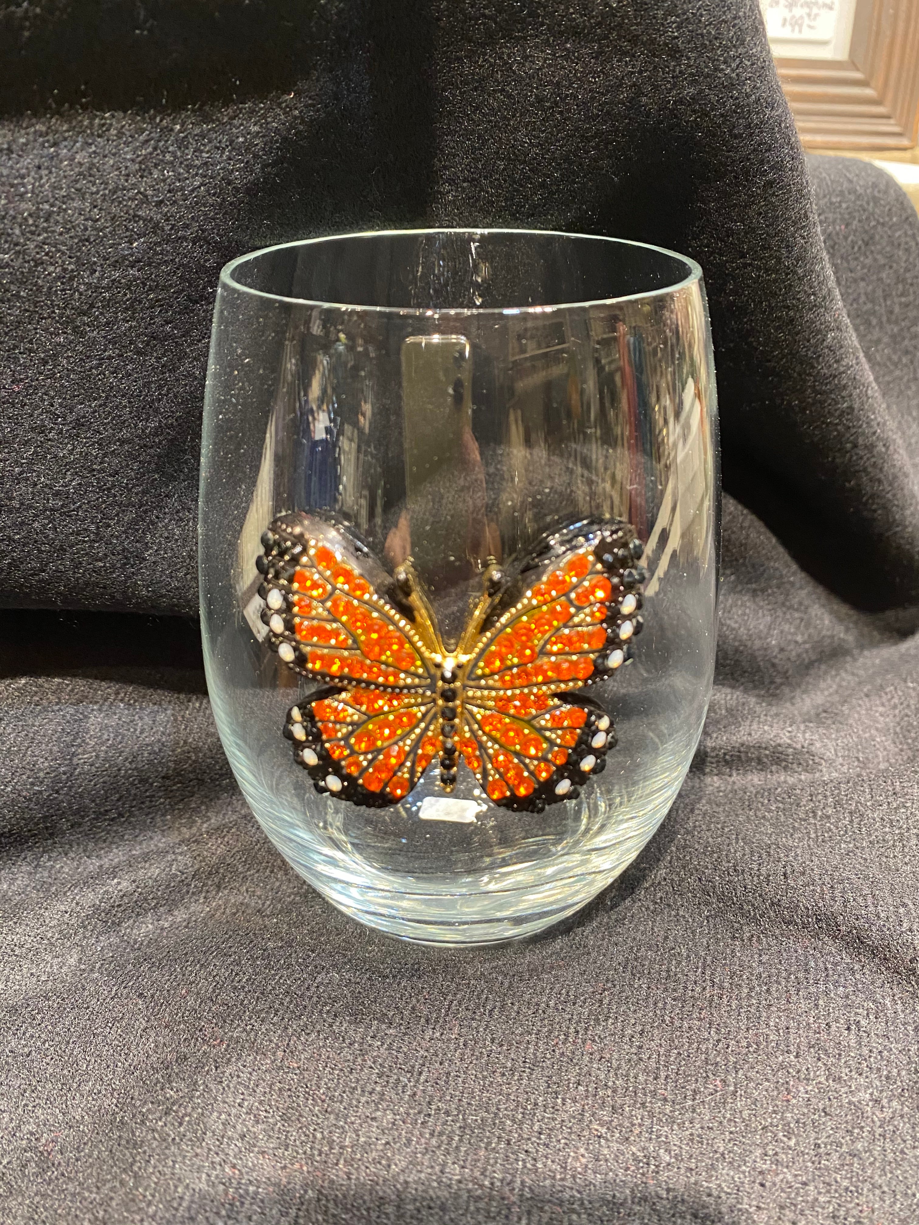 Butterfly Bedazzled Stemless Wine Glass