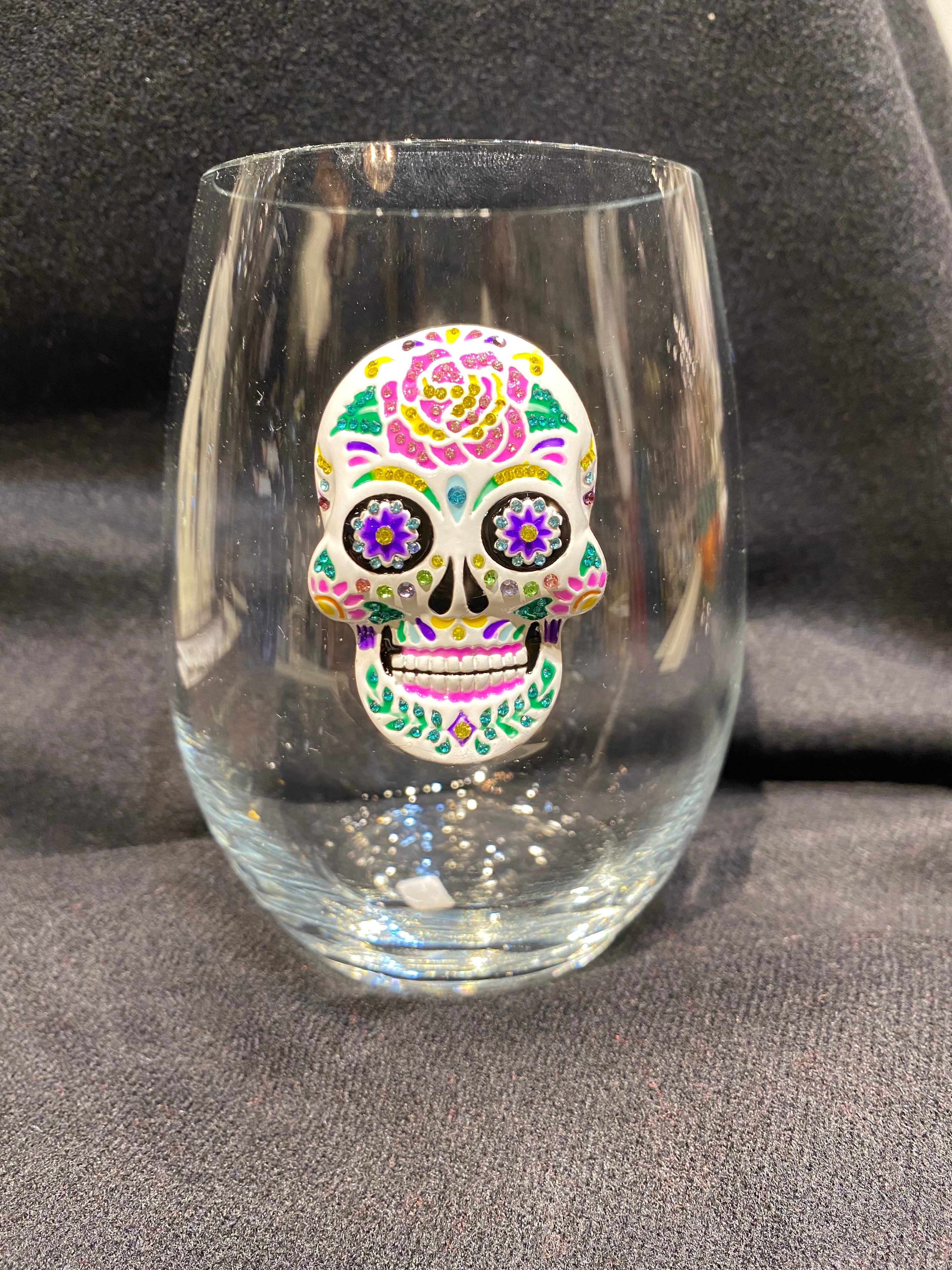 Skull Bedazzled Stemless Wine Glass